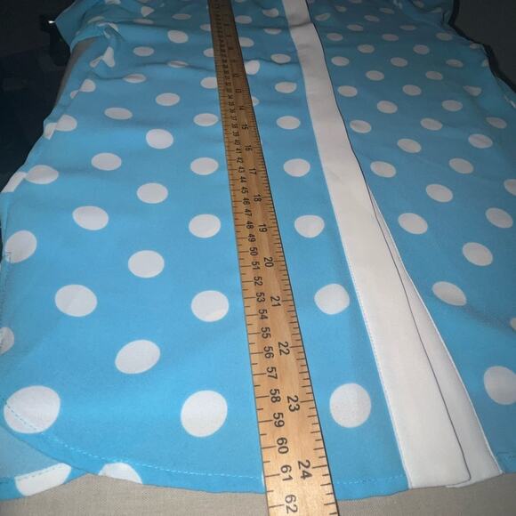 VINTAGE ANNE KLIEN POLKA DOT BLOUSE WITH SLIT CUFF SIREN BLUE/NYC WHITE SIZE XS - Picture 6 of 13